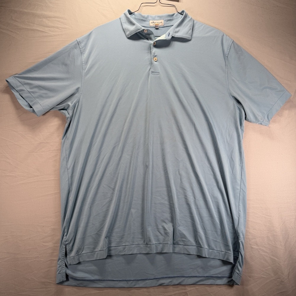 Peter Millar Summer Comfort Polo Shirt Mens XL Blue Striped Short Sleeve Stretch